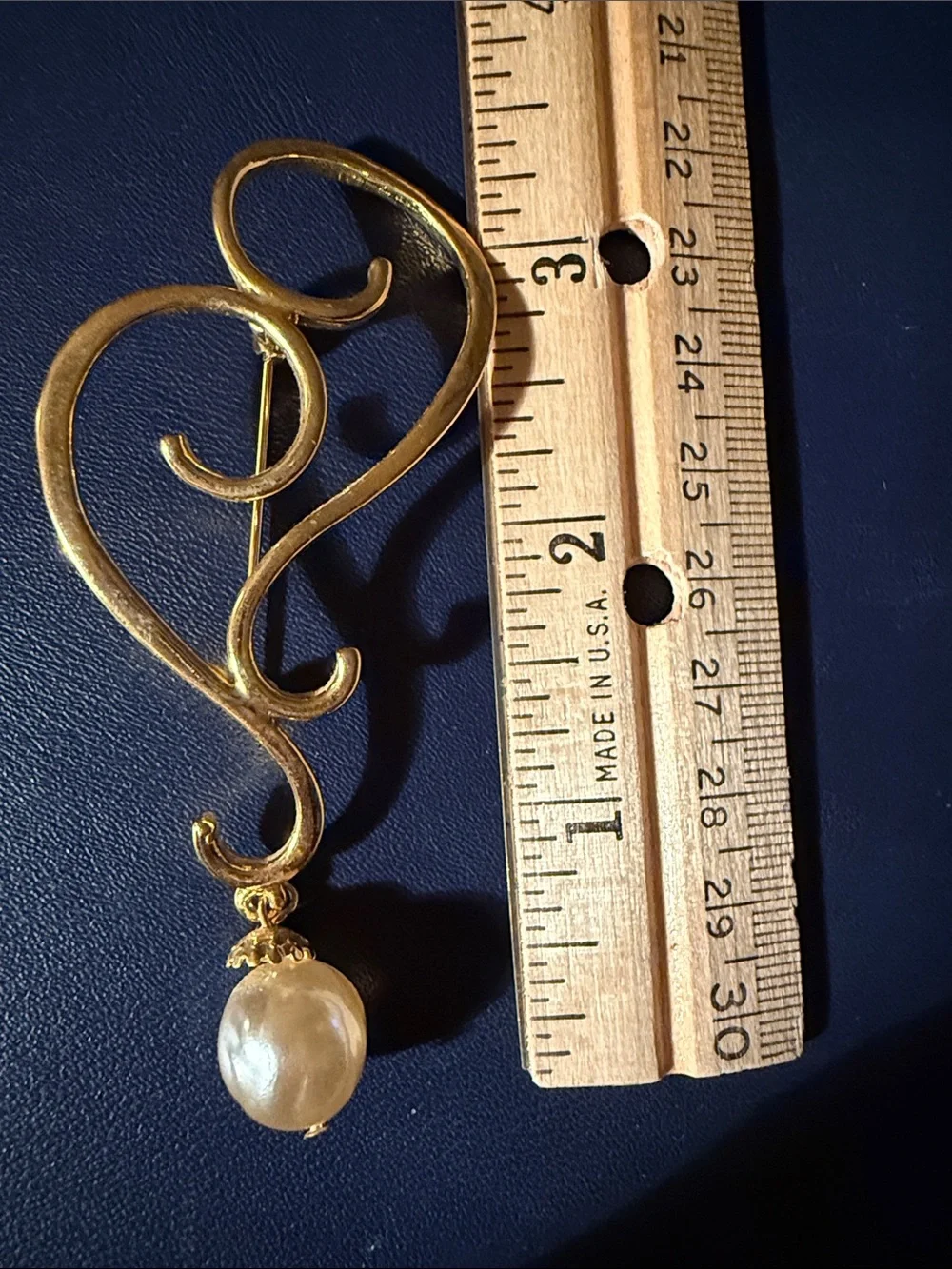 Vintage Napier Gold-Tone Swirl Brooch with Pearl Drop
